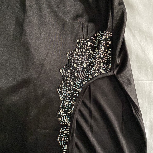 Satin Formal Dress with Sequin Accent at Thigh High Slit - Picture 10 of 13